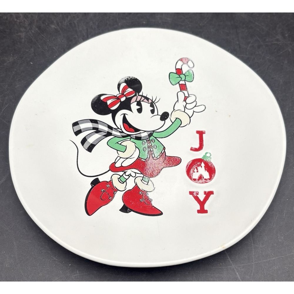 Disney Parks Minnie Mouse 7" Plate Pottery Christmas 2019 JOY Matte Finish
